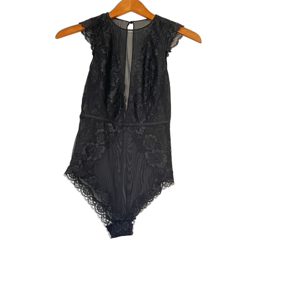 H&M Bodysuit XS Black Lace Sheer Mesh Coquette Teddy Sexy Romantic Boho Feminine